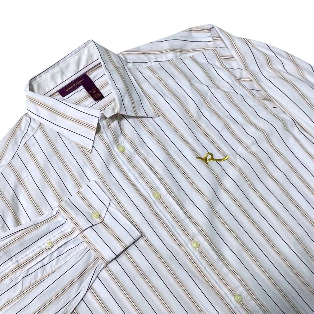 VTG Rocawear Mens XL Striped Button Down Shirt Long Sleeve White Gold Y2K NWOT⁠